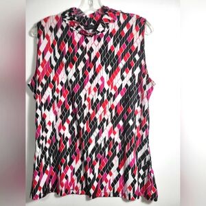 Fashion Bug pink red white black high neck tunic   women's XL  #1989